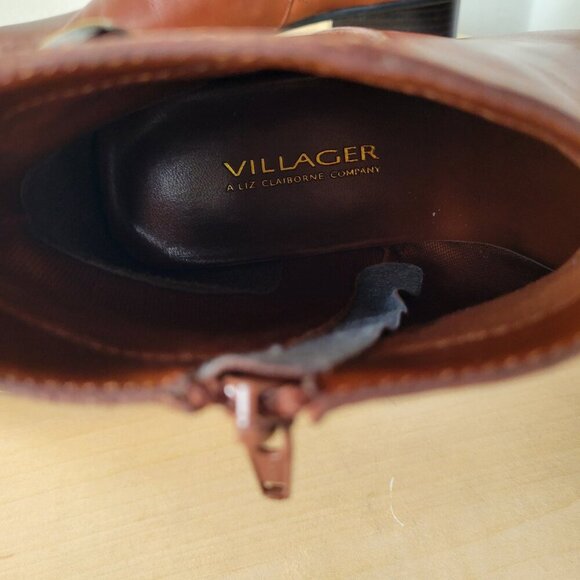 Liz Claiborne Villager Leather Two-Tone Cognac Square Toe Boot (Size 8.5) - Picture 9 of 11